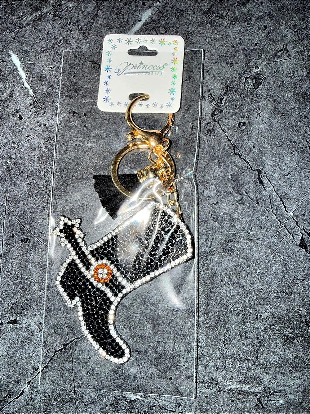 Princess Accessories Rhinestone Cowboy Boot Keychain Black & Silver